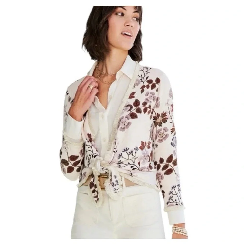 Spartina 449 MSRP $129 Floral Convertible Cardigan with Fringe Size Large Cotton - Picture 13 of 14
